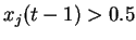 $\displaystyle J_{ij}(t)=J_{ij}(t-1)+\frac{\alpha}{N}(x_i(t)-0.5)(x_j(t-1)-0.5)$